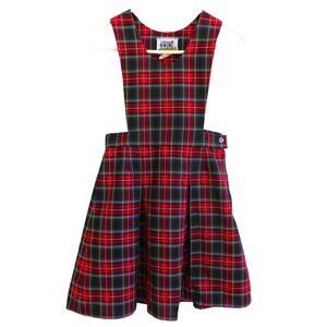Vintage 90s Plaid Pinafore Dress Girls Uniform Red Black Pleated Side Zip Button